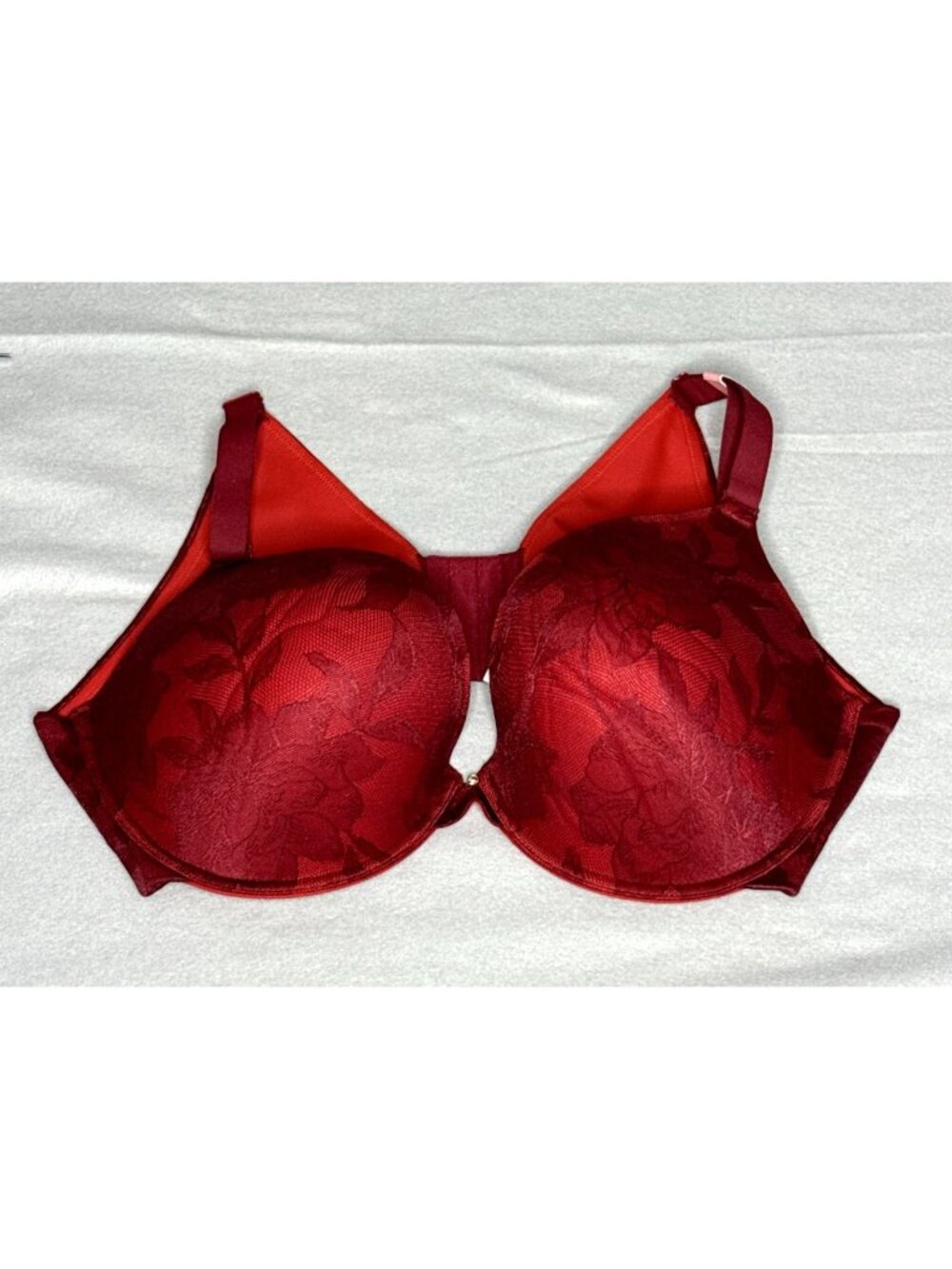 Womens Cacique Bra 44DD Boost Plunge Dark Red Lace Flowers Romantic Honeymoon